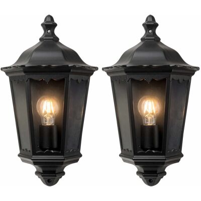 First Choice Lighting Set of 2 Sienna - Black IP44 Outdoor Half Lantern Wall Lights Black First Choice Lighting Set of 2 Sienna - Black IP44 Outdoor Half Lantern Wall Lights Black