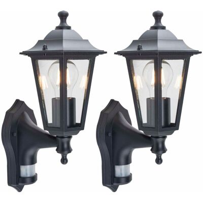 First Choice Lighting Set of 2 Eversham - Black Six Sided Lantern PIR Sensor Outdoor Lights Black First Choice Lighting Set of 2 Eversham - Black Six Sided Lantern PIR Sensor Outdoor Lights Black