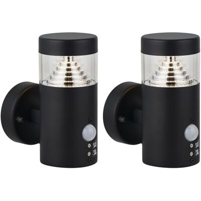 First Choice Lighting Set of 2 Pyramid - Black LED Outdoor Motion Sensor Wall Lights Black First Choice Lighting Set of 2 Pyramid - Black LED Outdoor Motion Sensor Wall Lights Black