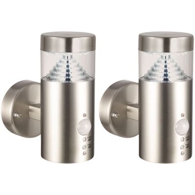 First Choice Lighting Set 2 Pyramid - Stainless Steel LED Outdoor Motion Sensor Wall Lights in Silver Silver First Choice Lighting Set 2 Pyramid - Stainless Steel LED Outdoor Motion Sensor Wall Lights in Silver Silver