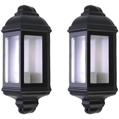 First Choice Lighting Set of 2 Parkins - Black Outdoor Half Lantern Wall Lights Black First Choice Lighting Set of 2 Parkins - Black Outdoor Half Lantern Wall Lights Black