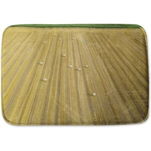 Benjamin Tate Design straw bales of wheat lying on harvested field Designer Bathmat in Green Green Benjamin Tate Design straw bales of wheat lying on harvested field Designer Bathmat in Green Green