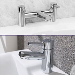 Nes Home Bridge Chrome Round Deck Mounted Bath Filler & Basin Single Lever Mixer in Silver Silver Nes Home Bridge Chrome Round Deck Mounted Bath Filler & Basin Single Lever Mixer in Silver Silver