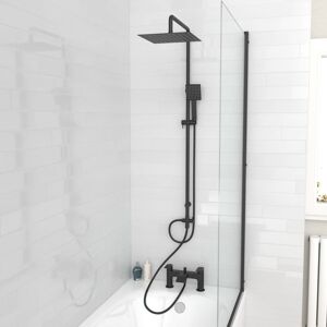 Nes Home Square Shower Bath Mixer Tap, Handset & Riser Rail Kit Matte Black Black Nes Home Square Shower Bath Mixer Tap, Handset & Riser Rail Kit Matte Black Black
