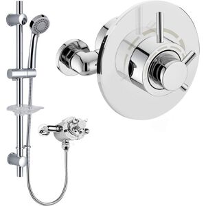 Nes Home Emso Round Exposed Or Concealed Thermostatic Shower Valve Slider Rail Handset Kit in Silver Silver Nes Home Emso Round Exposed Or Concealed Thermostatic Shower Valve Slider Rail Handset Kit in Silver Silver