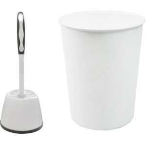JVL Toilet Brush & White Plastic Bin White JVL Toilet Brush & White Plastic Bin White