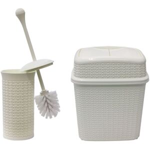 JVL Loop Toilet Brush & Rectangular Lidded Bin in White White JVL Loop Toilet Brush & Rectangular Lidded Bin in White White