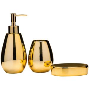 Orsina Dolomite Gold 3 Piece Bathroom Set, Ceramic Bath Accessories Set, Lotion Dispenser, Tumbler, & Soap Dish Gold Orsina Dolomite Gold 3 Piece Bathroom Set, Ceramic Bath Accessories Set, Lotion Dispenser, Tumbler, & Soap Dish Gold