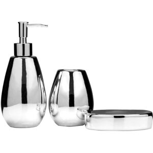 Orsina Dolomite Gold 3 Piece Bathroom Set, Ceramic Bath Accessories Set, Lotion Dispenser, Tumbler, & Soap Dish in Silver Silver Orsina Dolomite Gold 3 Piece Bathroom Set, Ceramic Bath Accessories Set, Lotion Dispenser, Tumbler, & Soap Dish in Silver Silver