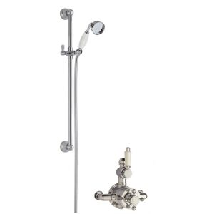 Balterley Traditional Twin Exposed Valve Slide Rail Shower Set Chrome White in Silver Silver Balterley Traditional Twin Exposed Valve Slide Rail Shower Set Chrome White in Silver Silver