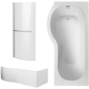 Balterley P Shape 1700x850 Left Hand Shower Bath Set - Panel, Screen in White White Balterley P Shape 1700x850 Left Hand Shower Bath Set - Panel, Screen in White White