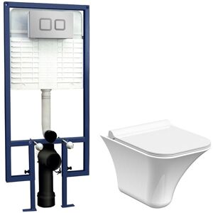 Balterley Wall Hung Toilet Pan Seat Concealed Cistern Push Button Plate, 355mm in White White Balterley Wall Hung Toilet Pan Seat Concealed Cistern Push Button Plate, 355mm in White White