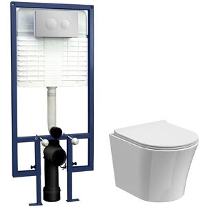 Balterley Wall Hung Toilet Pan, Seat Concealed Cistern Push Button Plate 325mm in White White Balterley Wall Hung Toilet Pan, Seat Concealed Cistern Push Button Plate 325mm in White White