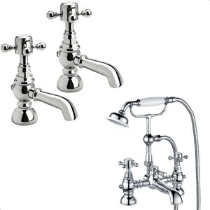 Balterley Crosshead Basin Pillar Taps & Bath Shower Mixer with Kit - Chrome in Silver Silver Balterley Crosshead Basin Pillar Taps & Bath Shower Mixer with Kit - Chrome in Silver Silver