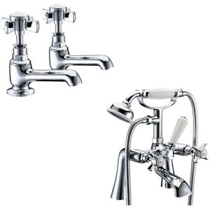 Balterley Crosshead Basin Pillar Taps & Bath Shower Mixer Tap with Kit Chrome in Silver Silver Balterley Crosshead Basin Pillar Taps & Bath Shower Mixer Tap with Kit Chrome in Silver Silver