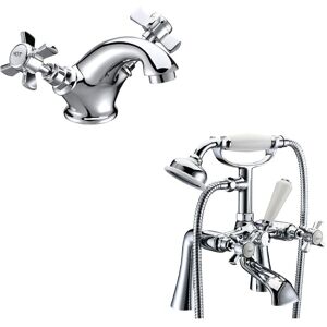 Balterley Classic Crosshead Mono Basin Mixer Tap & Bath Shower Mixer Tap Kit in Silver Silver Balterley Classic Crosshead Mono Basin Mixer Tap & Bath Shower Mixer Tap Kit in Silver Silver