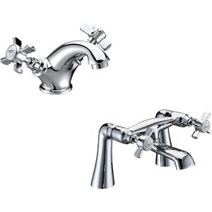Balterley Classic Crosshead Mono Basin Mixer Tap & Bath Filler Tap Set Chrome in Silver Silver Balterley Classic Crosshead Mono Basin Mixer Tap & Bath Filler Tap Set Chrome in Silver Silver