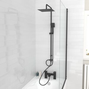 Nes Home Square Shower Mixer With Bath Tap, Handset & Riser Rail Kit Matte Black Black Nes Home Square Shower Mixer With Bath Tap, Handset & Riser Rail Kit Matte Black Black