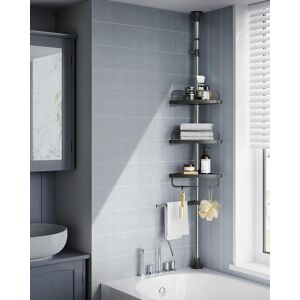 SONGMICS Telescopic Shower Caddy with Shelves Hooks & Towel Bar in Black Black SONGMICS Telescopic Shower Caddy with Shelves Hooks & Towel Bar in Black Black