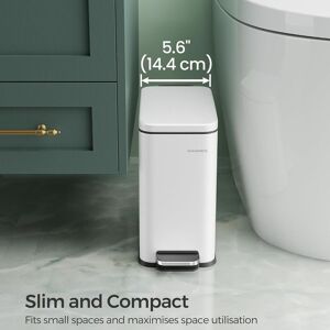 SONGMICS Small Pedal Bathroom Bin with Soft Close Lid Steel Slim Space in White White SONGMICS Small Pedal Bathroom Bin with Soft Close Lid Steel Slim Space in White White