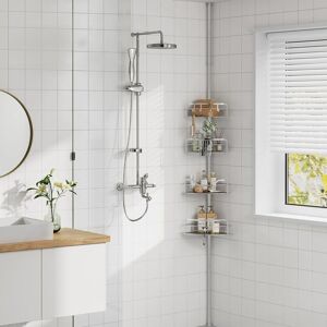 SONGMICS Tension Pole Shower Caddy with 4 Tier Rust Resistant Shelves in Silver Silver SONGMICS Tension Pole Shower Caddy with 4 Tier Rust Resistant Shelves in Silver Silver