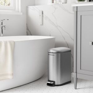 SONGMICS Compact Pedal Bathroom Bin with Soft Close Lid Steel Slim in Silver Silver SONGMICS Compact Pedal Bathroom Bin with Soft Close Lid Steel Slim in Silver Silver