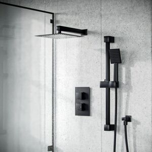 Nes Home Temel Matt Black Rainfall Shower Head with Hand Held & Thermostatic Valve Set Black Nes Home Temel Matt Black Rainfall Shower Head with Hand Held & Thermostatic Valve Set Black