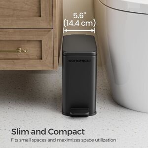 SONGMICS Small Pedal Bathroom Bin with Soft Close Lid Steel Slim Space in Black Black SONGMICS Small Pedal Bathroom Bin with Soft Close Lid Steel Slim Space in Black Black