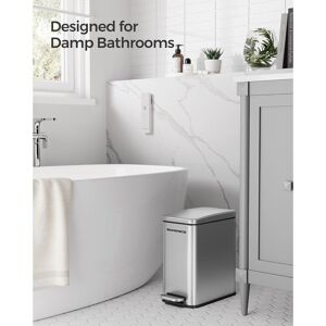 SONGMICS Slim Pedal Bin Small with Lid Soft Close Steel Compact in Silver Silver SONGMICS Slim Pedal Bin Small with Lid Soft Close Steel Compact in Silver Silver