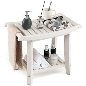 Costway Corner Shower Bench Stool Bathroom Seat 2Tier Storage Shelf Bathroom Foot Rest in White White Costway Corner Shower Bench Stool Bathroom Seat 2Tier Storage Shelf Bathroom Foot Rest in White White