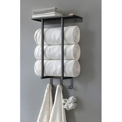 H&O Direct Modern Black Iron Wall-Mounted Towel Rack Black H&O Direct Modern Black Iron Wall-Mounted Towel Rack Black