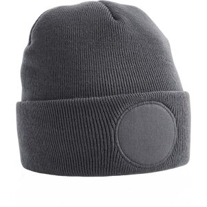 Beechfield Men's Circular Patch Cuffed Beanie in Mid Grey Mid Grey One Size Beechfield Men's Circular Patch Cuffed Beanie in Mid Grey Mid Grey One Size