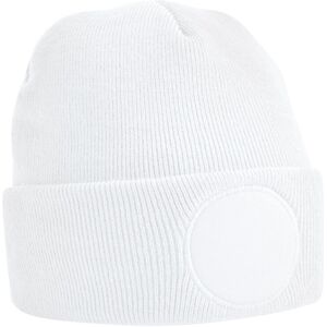 Beechfield Men's Circular Patch Cuffed Beanie in White White One Size Beechfield Men's Circular Patch Cuffed Beanie in White White One Size