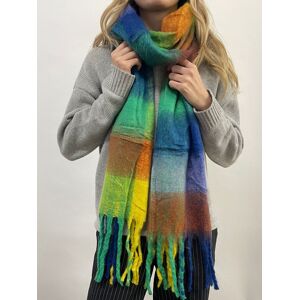SVNX Women's Soft Chunky Checked Scarf with Tassels in Blue Multi Multicolor One Size SVNX Women's Soft Chunky Checked Scarf with Tassels in Blue Multi Multicolor One Size