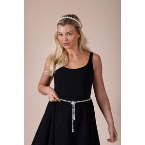 SVNX Women's Bee Pearl Chain Belt In Silver in White White One Size SVNX Women's Bee Pearl Chain Belt In Silver in White White One Size