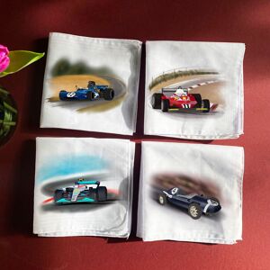 Afewhometruths Men's Personalised Set Of Four Handkerchiefs With F1 Racing Car Illustrations in White White Afewhometruths Men's Personalised Set Of Four Handkerchiefs With F1 Racing Car Illustrations in White White