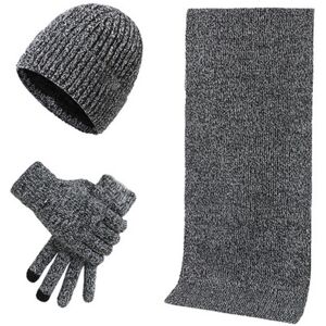 Obasyhig Men's Autumn & Winter Warm Knitted Woolen Hat Scarf Gloves Set in Grey Grey One Size Obasyhig Men's Autumn & Winter Warm Knitted Woolen Hat Scarf Gloves Set in Grey Grey One Size