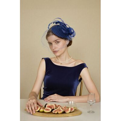 MODISHION Women's Vintage Feather Veil Fascinator in Navy Navy One Size MODISHION Women's Vintage Feather Veil Fascinator in Navy Navy One Size