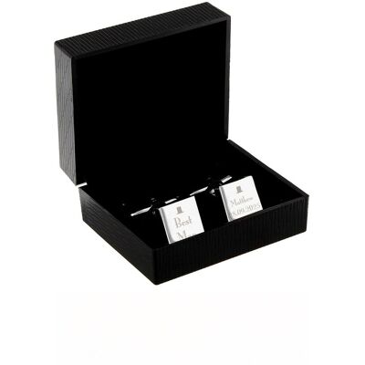 Personalised Memento Company Men's Personalised Decorative Wedding Best Man Square Cufflinks in Silver Silver Personalised Memento Company Men's Personalised Decorative Wedding Best Man Square Cufflinks in Silver Silver