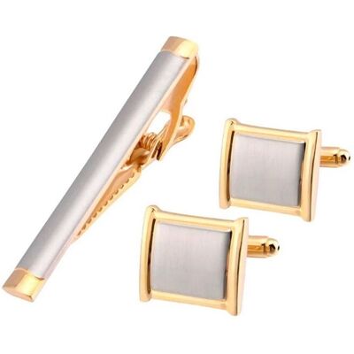 Charles William Men's Stunning Two Tone Cufflinks & Tie Clip Set in Silver Silver One Size Charles William Men's Stunning Two Tone Cufflinks & Tie Clip Set in Silver Silver One Size