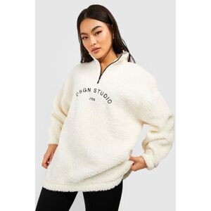 boohoo Premium Borg Embroidered Half Zip Sweater