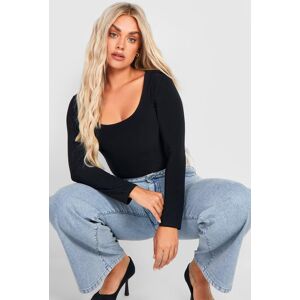 boohoo Plus Double Layer Slinky Scoop Neck Bodysuit