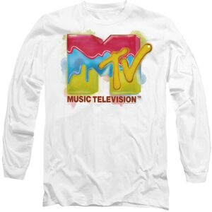 MTV Men's Paint Logo Long Sleeve T-Shirt, White Size: Small White S MTV Men's Paint Logo Long Sleeve T-Shirt, White Size: Small White S