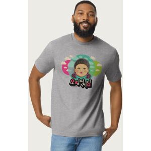 Squid Game Men's Face Clouds Red Light Green Light Doll T-Shirt in Mid Grey Size: 2XL Mid Grey 2XL Squid Game Men's Face Clouds Red Light Green Light Doll T-Shirt in Mid Grey Size: 2XL Mid Grey 2XL