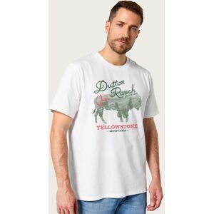 Yellowstone Men's Green Cattle Dutton Ranch Logo T-Shirt in White Size: Medium White M Yellowstone Men's Green Cattle Dutton Ranch Logo T-Shirt in White Size: Medium White M