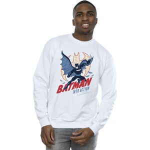 DC Comics Men's Batman Into Action Sweatshirt in White Size: Small White S DC Comics Men's Batman Into Action Sweatshirt in White Size: Small White S