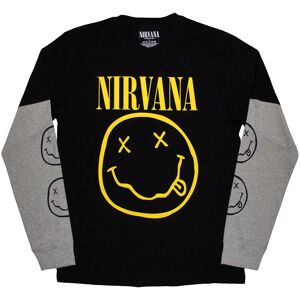 Nirvana Men's Happy Face Layered Long-Sleeved T-Shirt in Black Size: Large Black L Nirvana Men's Happy Face Layered Long-Sleeved T-Shirt in Black Size: Large Black L