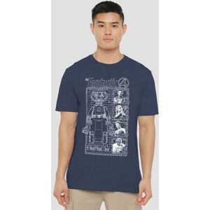 Marvel Fantastic Four First Family & Herbie Blueprint T-Shirt, Heather Navy Size: Small Navy S Marvel Fantastic Four First Family & Herbie Blueprint T-Shirt, Heather Navy Size: Small Navy S