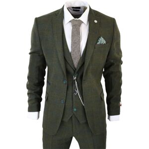 TruClothing Men's 3 Piece Suit Wool Tweed Herringbone in Olive Size: 50R Olive TruClothing Men's 3 Piece Suit Wool Tweed Herringbone in Olive Size: 50R Olive