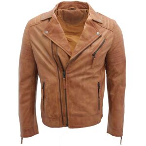 Infinity Leather Men's Slim Fit Brando Style Cross Zip Leather Biker Jacket in Tan Size: Large Tan L Infinity Leather Men's Slim Fit Brando Style Cross Zip Leather Biker Jacket in Tan Size: Large Tan L